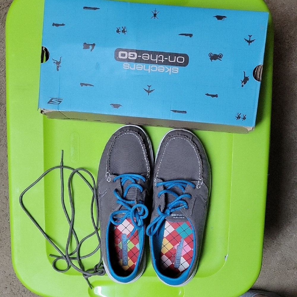 Skechers Gray and Blue Shoes On-the-go
